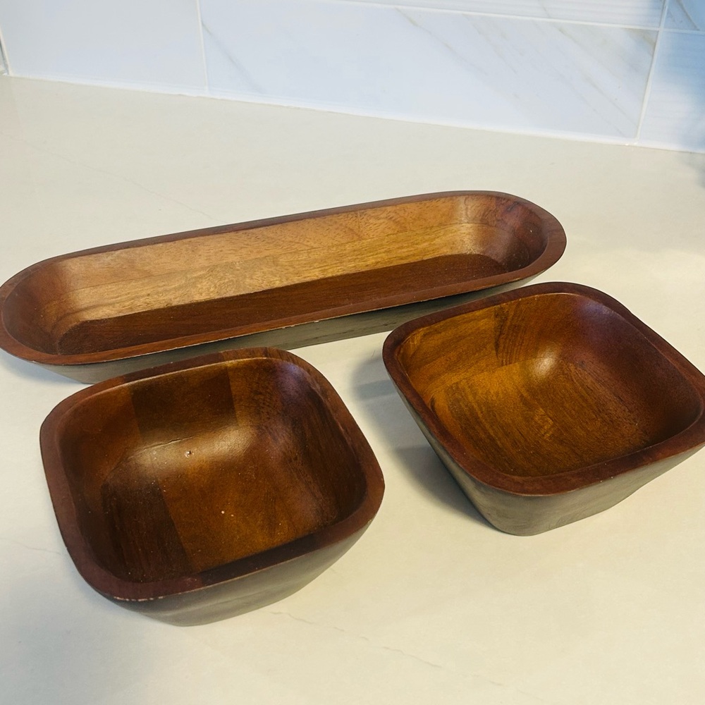 Elegant Wooden Tray and Bowl Set